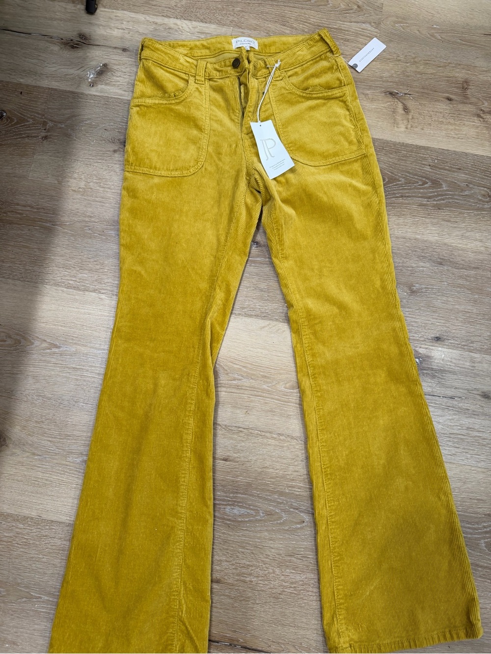 Pilcro Mustard Corduroy Flare Pants - Picture 2 of 6